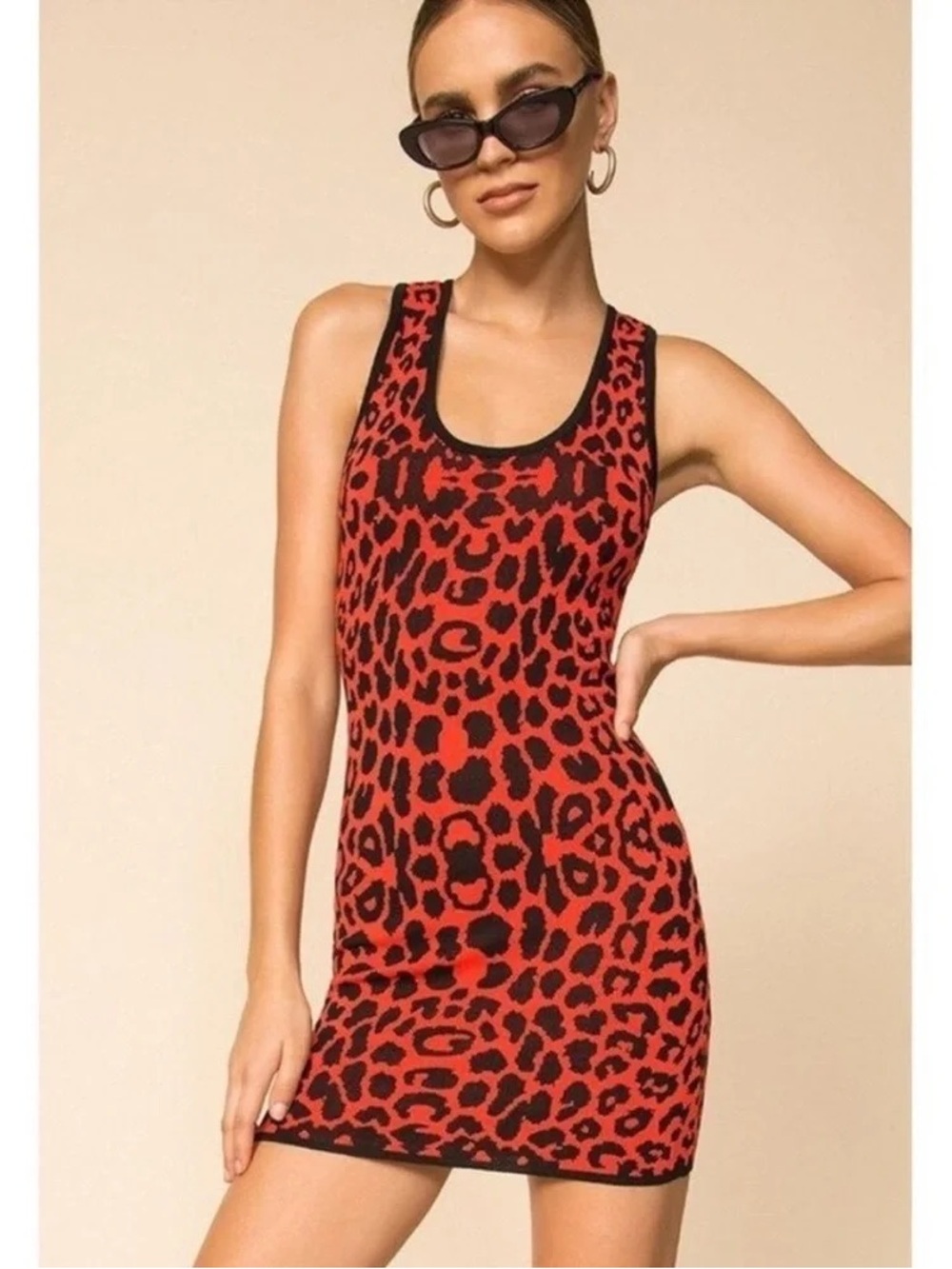 superdown Mandie Knit Mini Dress Red Black Cheetah Print Size S